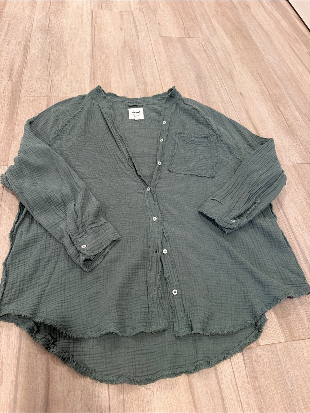 aerie Washed Sage Green Button-Down Shirt